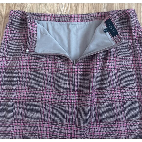 Talbots Plaid Skirt Wool Blend Gray Pink Petite Size 14P Lined Side Zip Classic - Picture 3 of 6